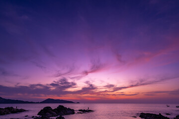 Beautiful clouds in sunset or sunrise over sea,Colorful scenery sunset sky, Amazing clouds wonderful light sky background