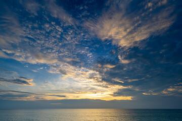 Beautiful clouds in sunset or sunrise over sea,Colorful scenery sunset sky, Amazing clouds wonderful light sky background
