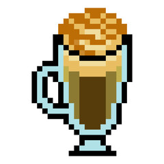 Irish coffee cocktail in pixel art style