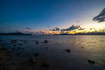 Beautiful clouds in sunset or sunrise over sea,Colorful scenery sunset sky, Amazing clouds wonderful light sky background