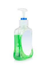 Wash hand water color green bottle isolated on white background