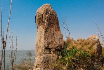 a rock on the beautiful lake