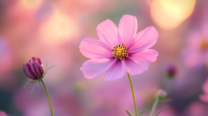 Fototapeta premium A close up of a pink flower with a yellow center