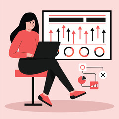 Illustration of Businesswoman Presenting Data Trends