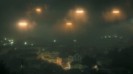 ufos over a city at night