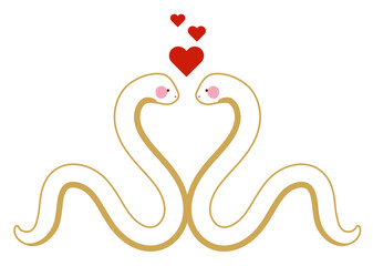 向かい合う白い蛇（ハート）