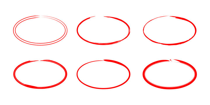 collection of hand drawn red circle lines