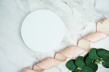 Fototapeta premium White round podium mockup product presentation concept on marble background