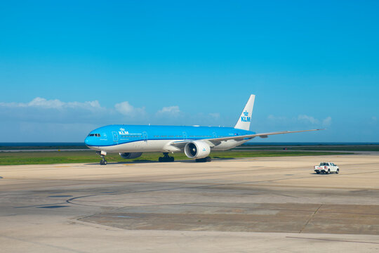 KLM Royal Dutch Airlines Boeing 777-306ER PH-BVI at Curacao Hato International Airport (CUR), city of Willemstad, Curacao. 