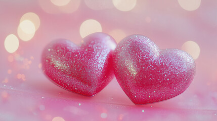 Obraz premium Glitter-Adorned Hearts Resting in a Soft, Dreamy Atmosphere