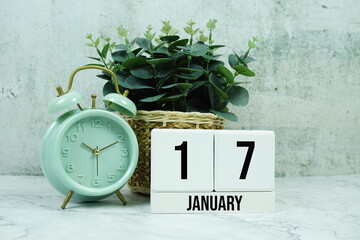 Wooden Calendar Showing the Date of January 17th. Day 17 of January month