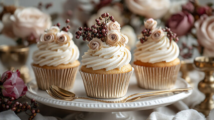 Luxurious cupcakes with metallic icing styled
