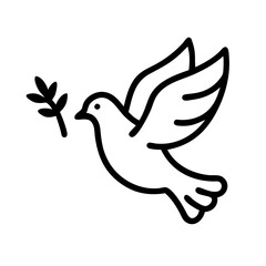 dove with olive branch icon, day of peace line art, day of peace icon - simple black line art icon of dove with olive branch, for day of peace celebrations. day of peace vector art.
