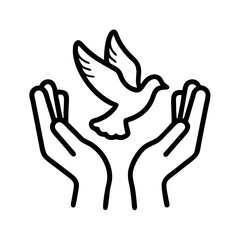 hands releasing a dove icon, day of peace line art, day of peace icon - simple black line art icon of hands releasing a dove, for day of peace celebrations. day of peace vector art.