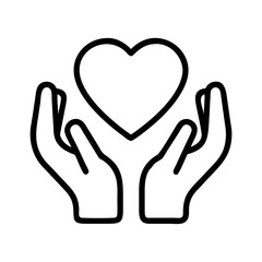 Obraz premium heart and hands icon, day of peace line art, day of peace icon - simple black line art icon of heart and hands, for day of peace celebrations. day of peace vector art.
