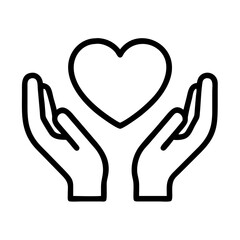 heart and hands icon, day of peace line art, day of peace icon - simple black line art icon of heart and hands, for day of peace celebrations. day of peace vector art.