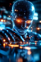 Dynamic ai-powered animation showcasing future technology in a futuristic cityscape environment with a close-up viewpoint