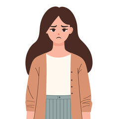 Flat Vector of a Worried Woman with a Frowning Expression