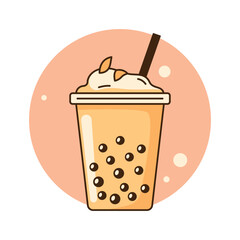 Fresh Delicious Milk Tea Boba Bubble Drink Refreshment Beverage in Cup Glass