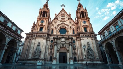 Fototapeta premium Concatedral de Santa Maria Castellon Spain Photorealistic AI Art, Architectural Detail, Bright Colors, Depth, Mood, Lighting, Atmosphere, High Quality