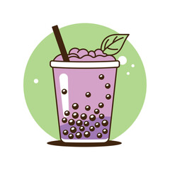 Fresh Delicious Grape Boba Bubble Drink Refreshment Beverage in Cup Glass