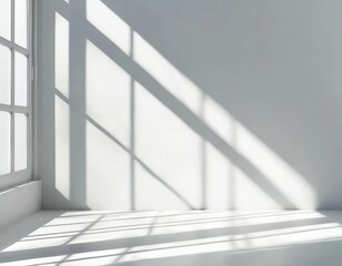 Obraz premium Soft light rays streaming across a smooth white surface, creating a serene and abstract background perfect for design, presentations, or creative projects. 