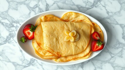 Delicious Thin Crepes on Marble - Gourmet Breakfast Photography