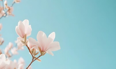 magnolias in full bloom against a clear blue sky, Generative AI