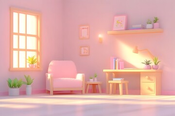 Cozy Home Office with Comfortable Chair  Warm Lighting  and Personal Touches