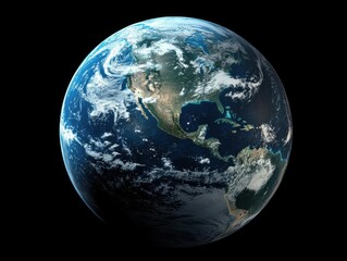 Fototapeta premium Earth rotates slowly in space with continents, oceans, and atmosphere. Global perspective, space exploration.
