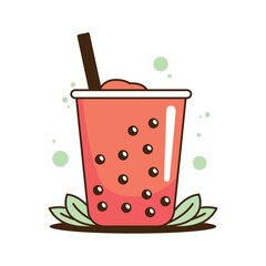 Fresh Delicious Strawberry Boba Bubble Drink Refreshment Beverage in Cup Glass