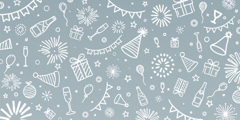 new year icons on blue grey background