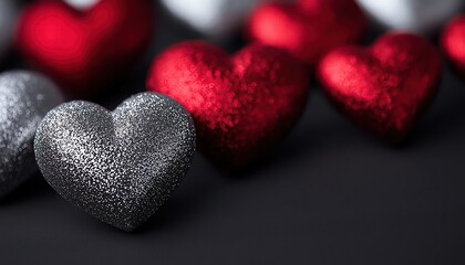 Obraz premium Layered heart silhouettes with metallic textures, creating a luxurious and elegant Valentines Day theme