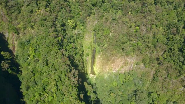 Waterfall San Ramon tropical jungle forest landscape volcano Maderas Nicaragua, aerial drone
