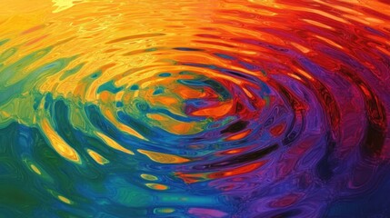A vibrant ripple effect in multicolored water, showcasing fluid motion and light.