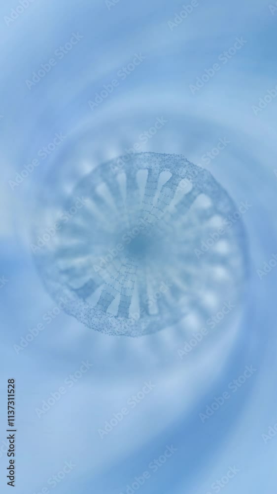 Poster abstract blurred blue white light with dna chain loop vertical background. concept science animation