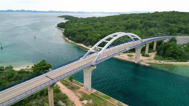 Zdrelac Bridge aerial view in Ugljan Island, Croatia