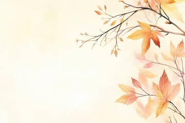 Watercolor Painting of Autumn Leaves on Branch