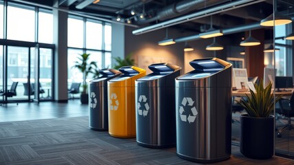 Modern Touchless Recycling Bins Office - AI Photorealistic