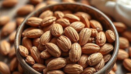 Fototapeta premium Organic Raw Almonds Bowl - Healthy Snack Photography - Fresh, Vibrant, High Quality