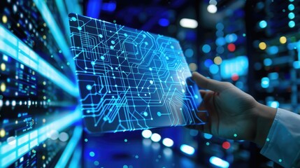 Digital interface in a futuristic server room