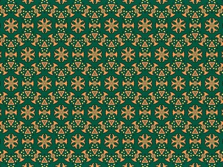 The floral pattern designed in a Thai inspired style features bright colored flowers and balanced lines on a deep green background, enhancing its elegance and perfectly showcasing Thai aesthetics.