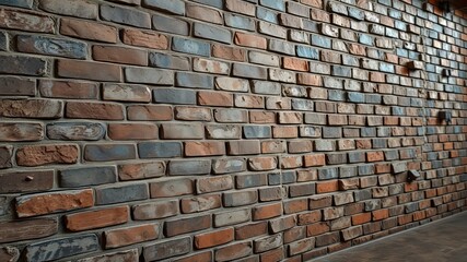 Naklejka premium Reclaimed Brick Wall, Distressed, Brown Blue Gray, High Detail, Dramatic Lighting, Photorealistic