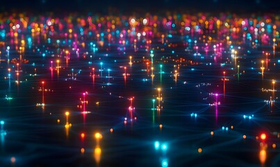 Abstract network of glowing dots connected by lines on dark background.