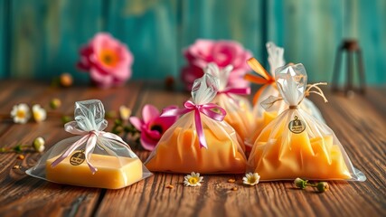 Scented Wax Sachet Decorations on Wood - Vibrant & Detailed AI Photo