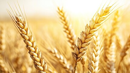 Wheat sustainability idea. Golden wheat stalks swaying gently in sunlight during harvest season.