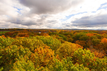 View from Holden Arboretum Overlook during fall with view over 