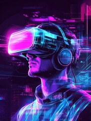 Augmented reality banner. People with headset and vr glasses gaming in virtual reality. Futuristic technology vector concept