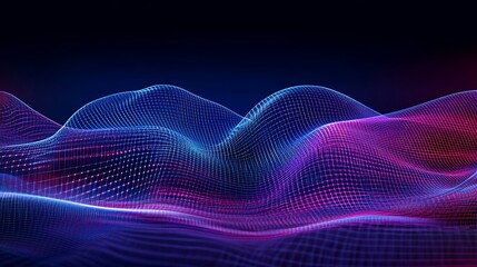Abstract 3D Waves Visualization in Vibrant Colors Against Dark Background for Technology and Design Concepts