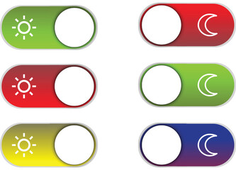 Obraz premium Day and Night toggle switch buttons icon set. On or Off switch buttons set.